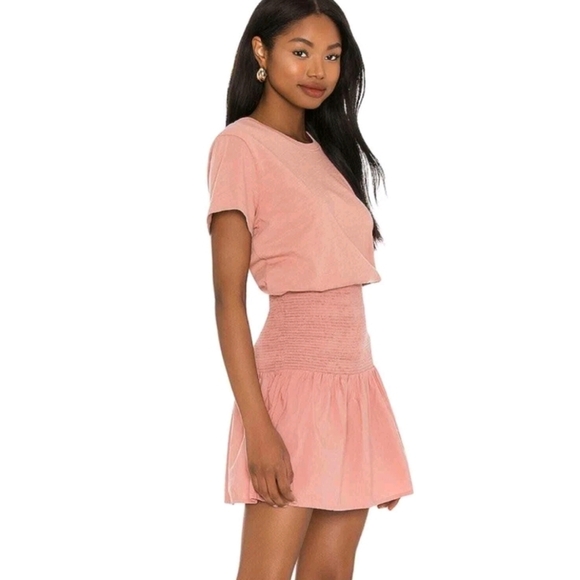 Nation LTD Kacy Combo Dress Pink Glaze Short Smocked Designer Boho Summer Size M - Picture 9 of 15